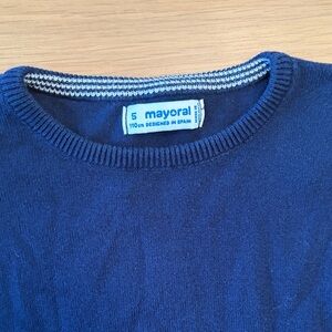 Boys Mayoral Navy Crewneck Sweater with Striped Neck Detail